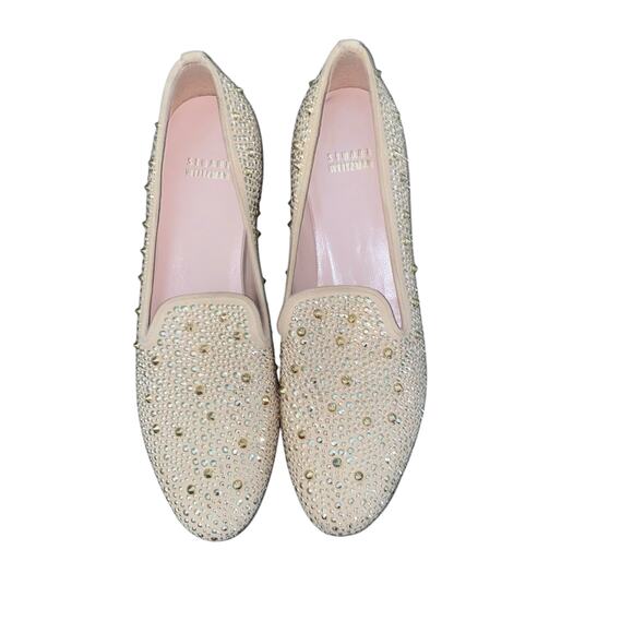 Stuart Weitzman Slipbeads Beige Blush Suede Gold Studded Loafer Flats size 7.5 - Picture 8 of 11